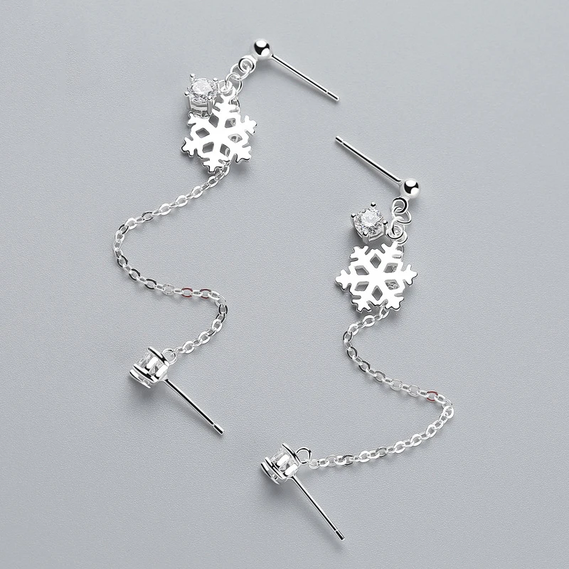

PONYKISS Romantic 100% 925 Sterling Silver Tassel Snowflake Zircon Drop Earrings Women Sweet Lover Jewelry Accessory Party