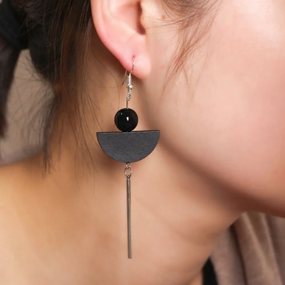 Elegant Black Drop Earrings Fashion Minimalist Long Tassel Wooden Jewelry For Women Accessories | Украшения и аксессуары