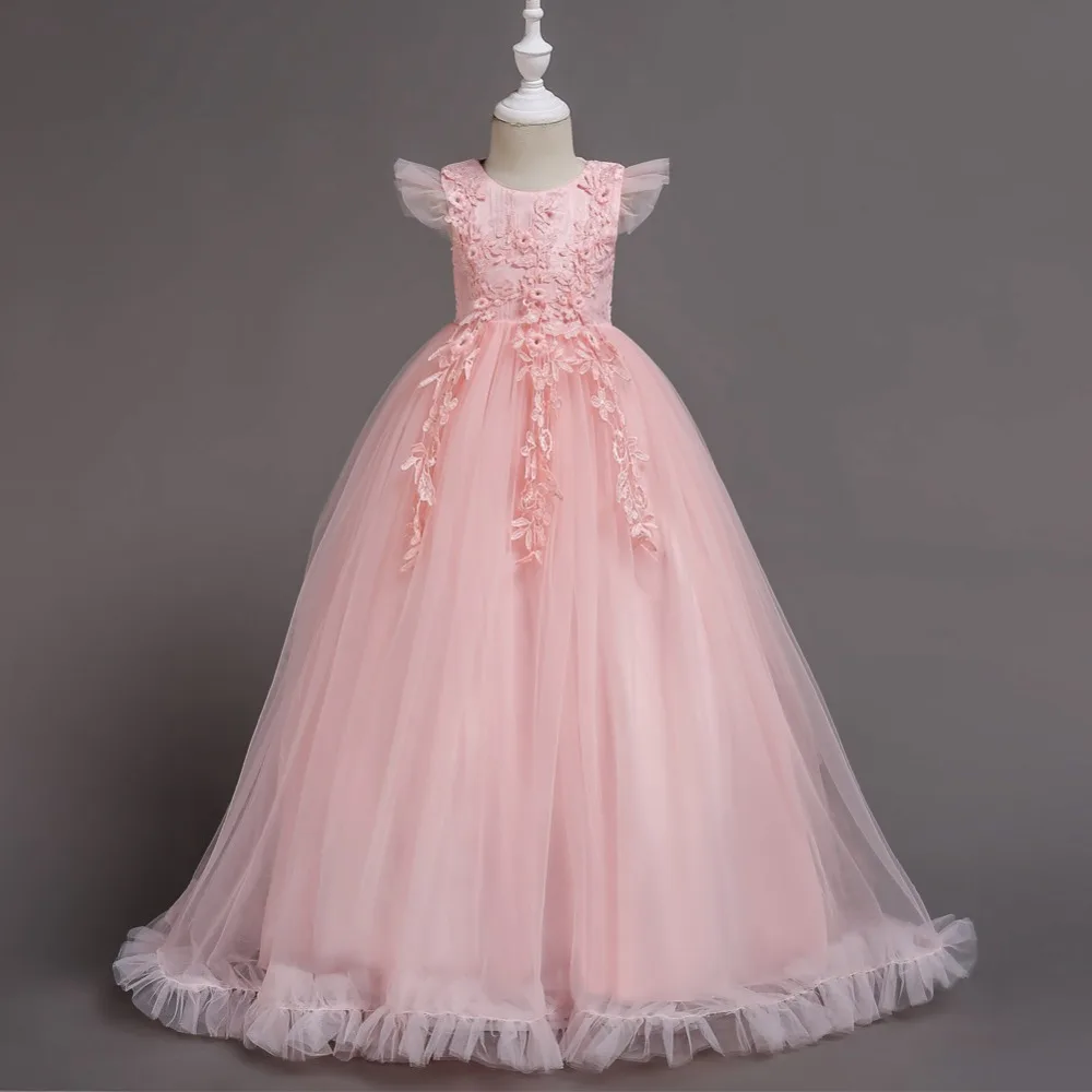 2019 New Children princess dress girl's wedding Floor Length Lace Stitching Tulle Flowers Prom Valentine's Day Party Wear | Детская