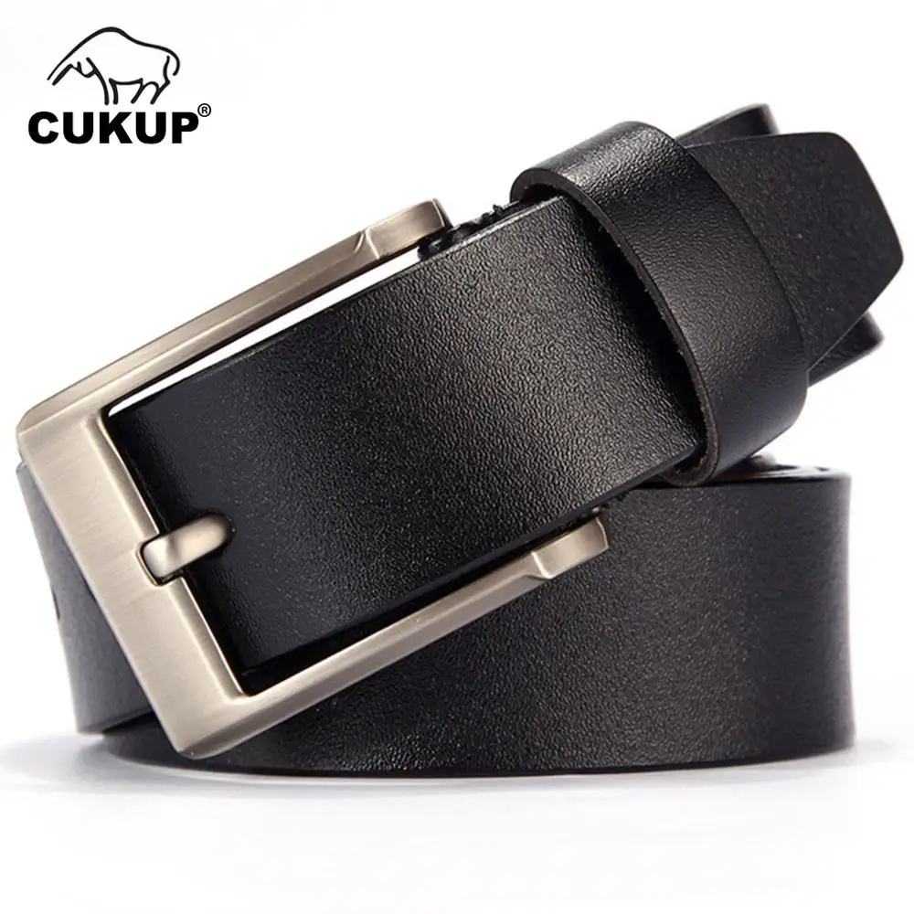 CUKUP 1.5" Wide Men's Fashion Solid Genuine Leather Male Classic Simple Design Pin Buckles Metal Belt Accessories Jean NCK676