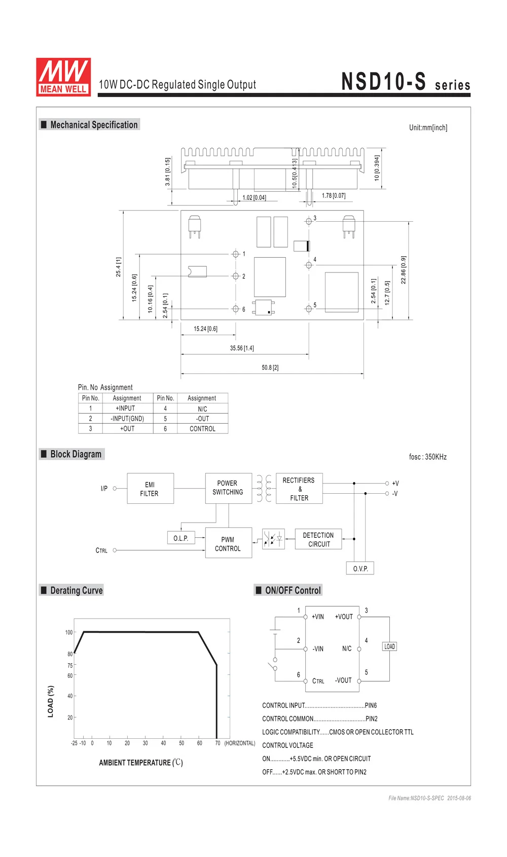 Meanwell изолированный dc преобразователь NSD10-12S15 15 в 0.67A 9,96 Вт одиночный выход питания