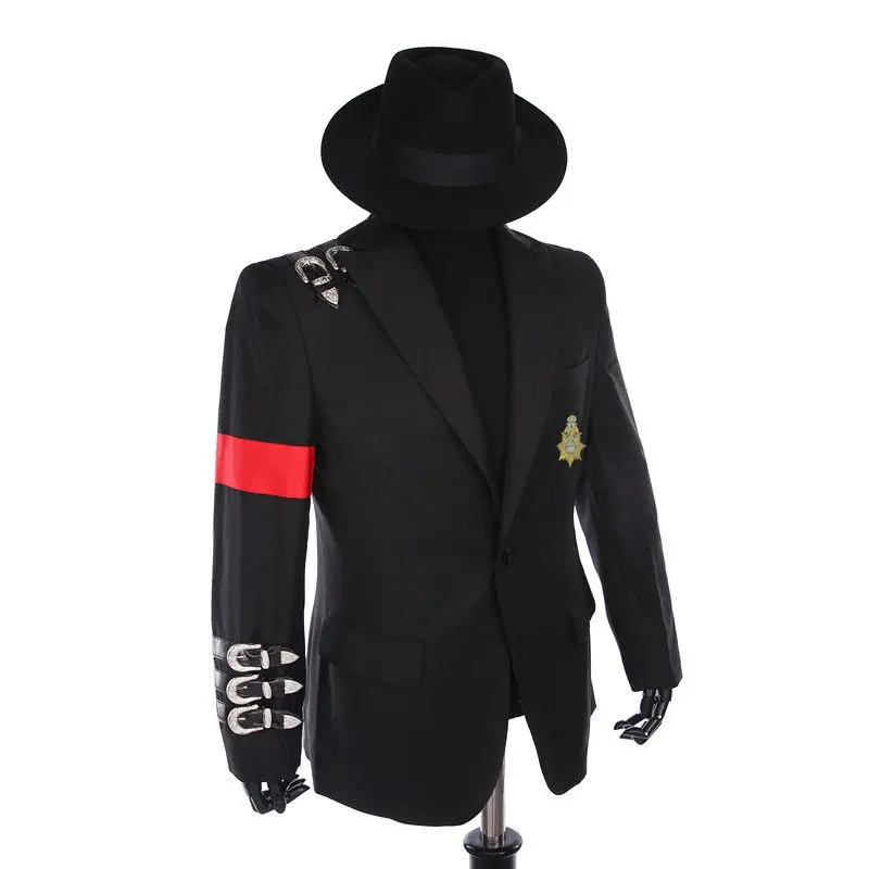 Hat Blazer Редкий классический MJ Майкл Джексон плохой пиджак неформальная Пряжка значок костюм черный Панк Повседневный блейзер - Цвет: Hat Blazer