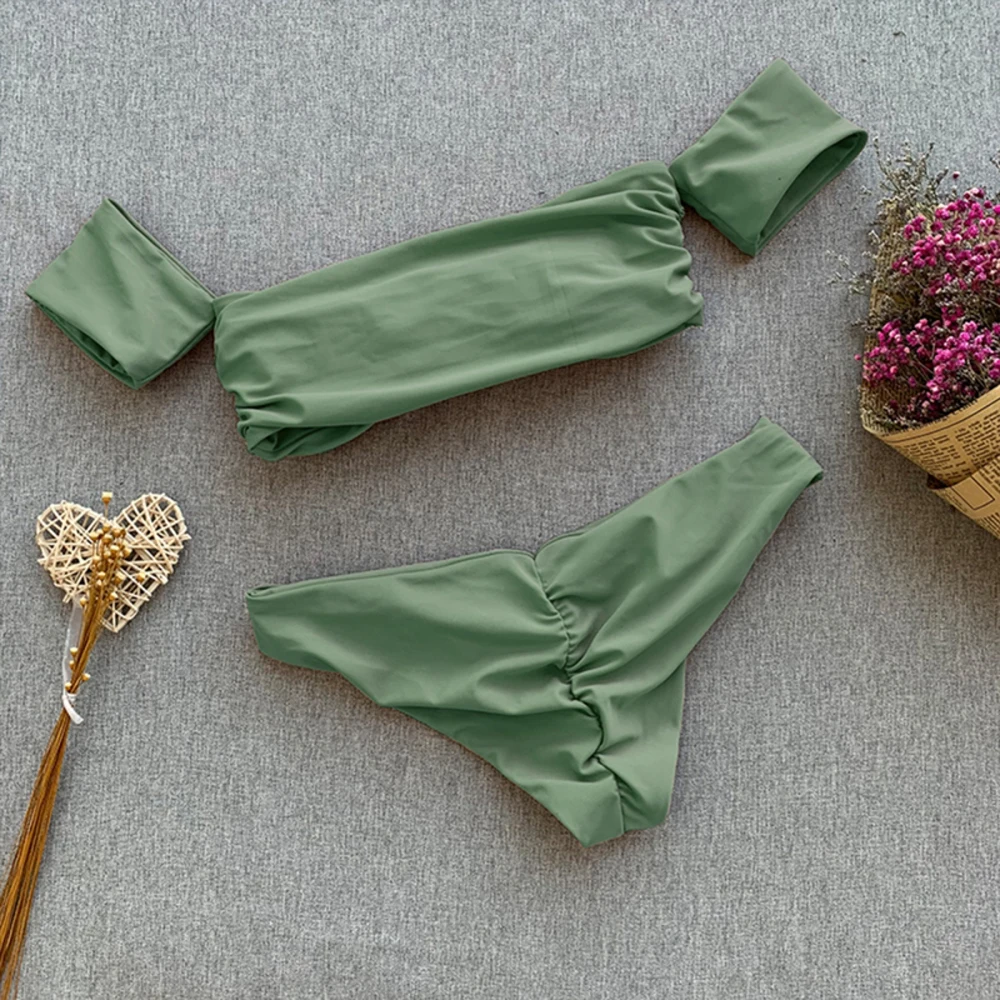 Женский купальник бикини однотонный без бретелек 2019| |