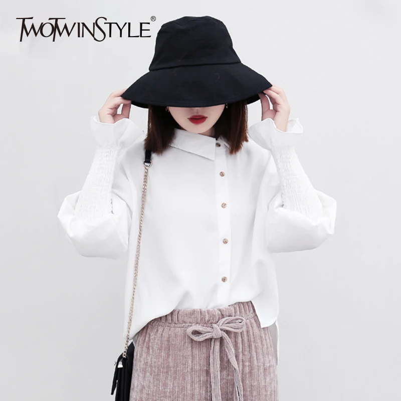 TWOTWINSTYLE шифоновая рубашка Женская эластичная с рукавами-фонариками необычные белые рубашки Женская Весенняя модная винтажная одежда