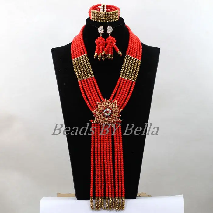 Стильный красный Африканский костюм ювелирный набор Дубай 2017 Новинка