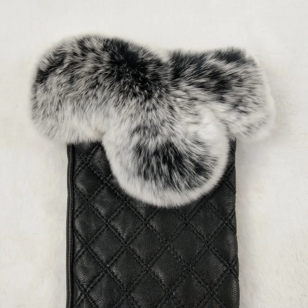 New 2019 Real Rex Rabbit Fur Women Gloves Winter Genuine Sheep Leather Mittens Fashion Touchscreen gloves Free Shipping BZ8002 | Аксессуары