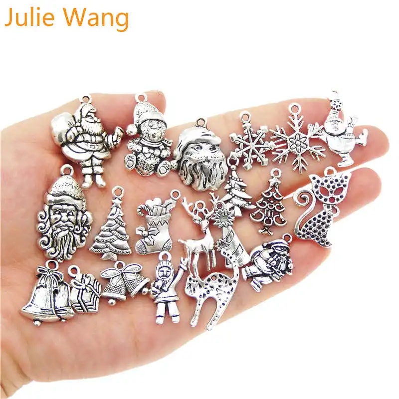 Julie Wang Antique Colors Mixed Christmas Deer Bell Santa Claus Alloy Charms Necklace Pendant Bracelet Jewelry Making Accessory | Украшения