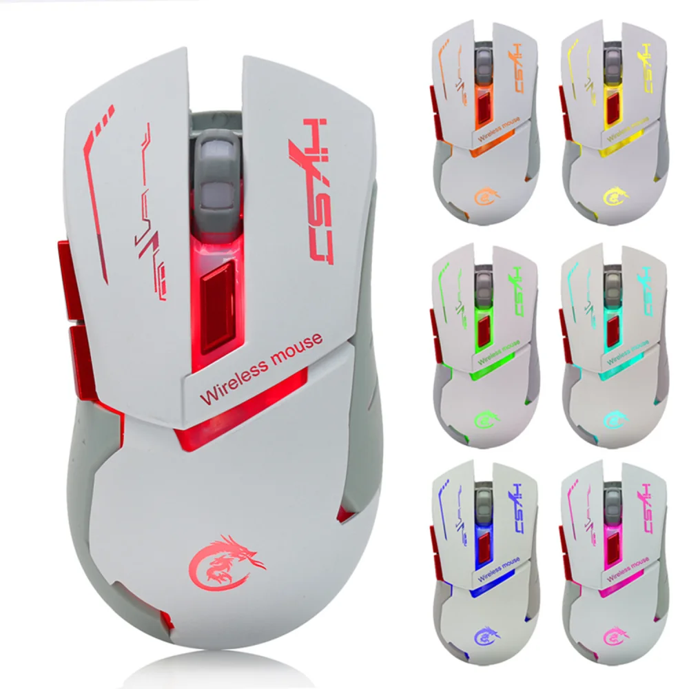 HXSJ 2400 точек/дюйм перезаряжаемая Беспроводная игровая мышь 7 цветов с подсветкой дышащая комфортная геймерская мышь для компьютера настольного ноутбука