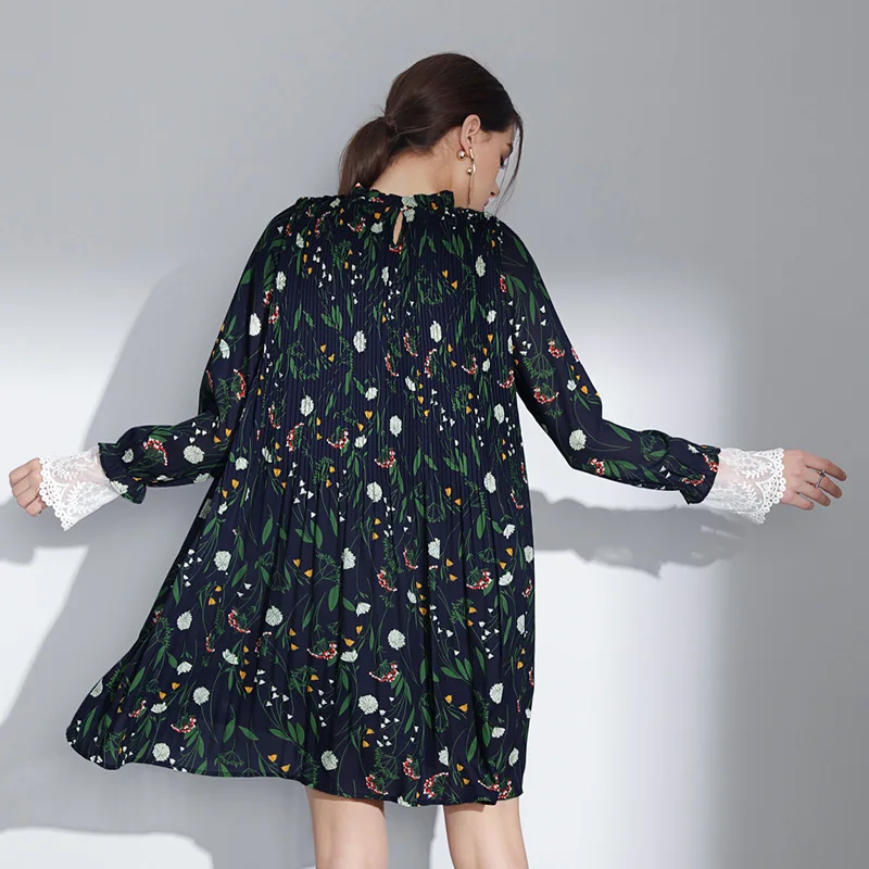 Новые весенне осенние женские шифоновые плиссированные платья с цветочным