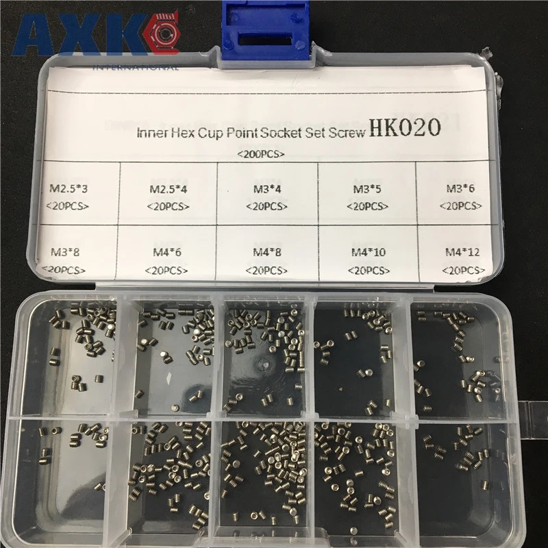 

200Pcs/set M2.5 M3 M4 DIN916 304 Stainless Steel Metric Thread Surfboard Fin Screws Inner Hex Cup Point Socket Set Screw