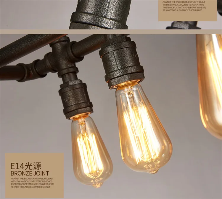 Деревенский стиль лофт винтажная промышленная лампа с 5 Edison светильник s Ретро водопровод подвесной светильник Hanglamp Lamparas Colgantes
