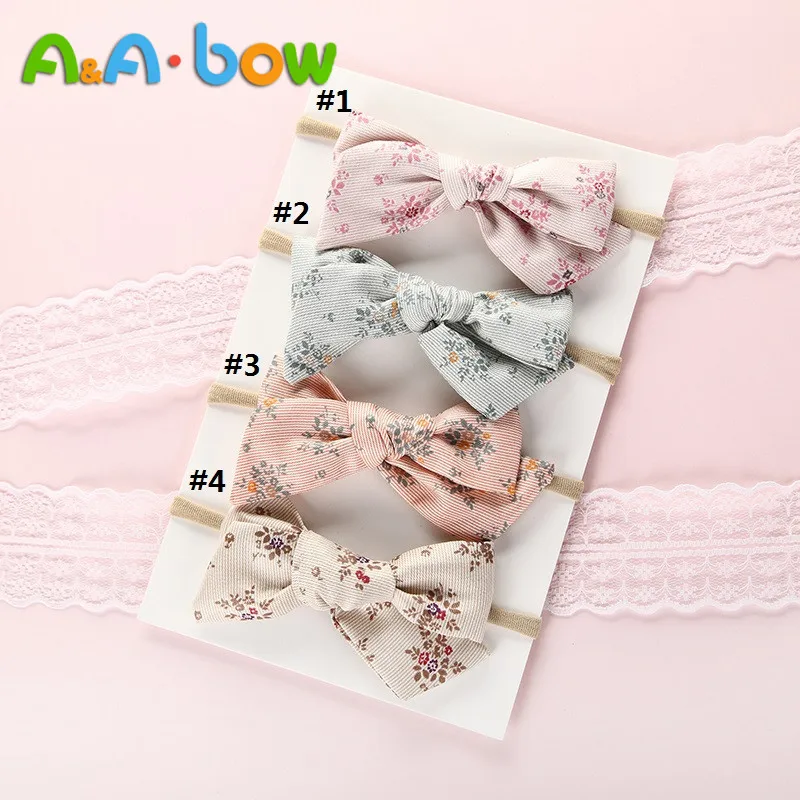 Повязка для волос с цветочным принтом и бантом 4 шт. | Детская одежда обувь
