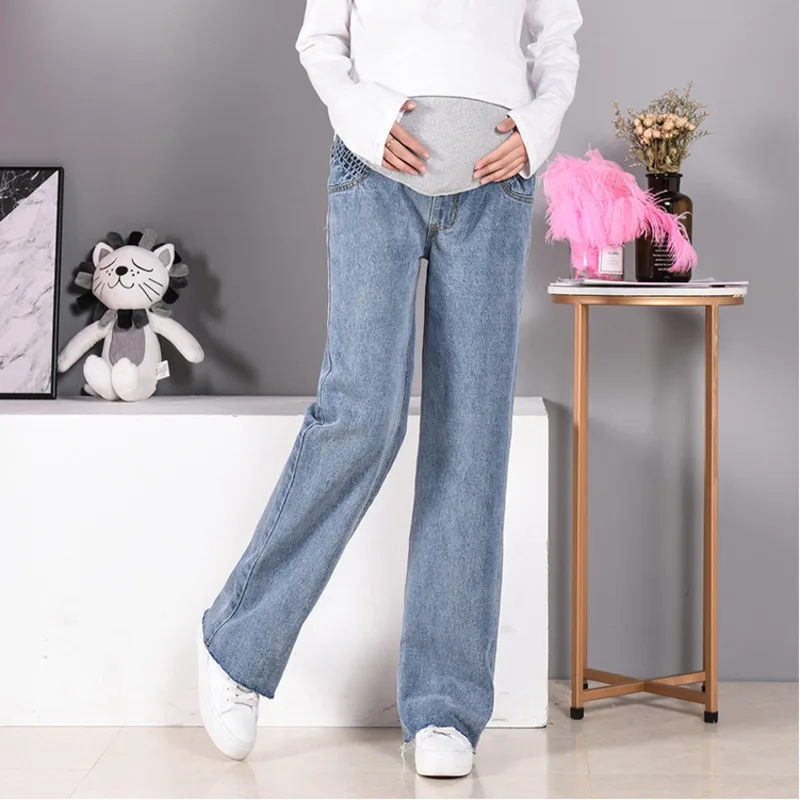 Pregnant Women's Broad-legged Pants Loose Floor Large-sized Straight Bell Bracket Jeans Wear Long In Autumn Cotton | Мать и ребенок