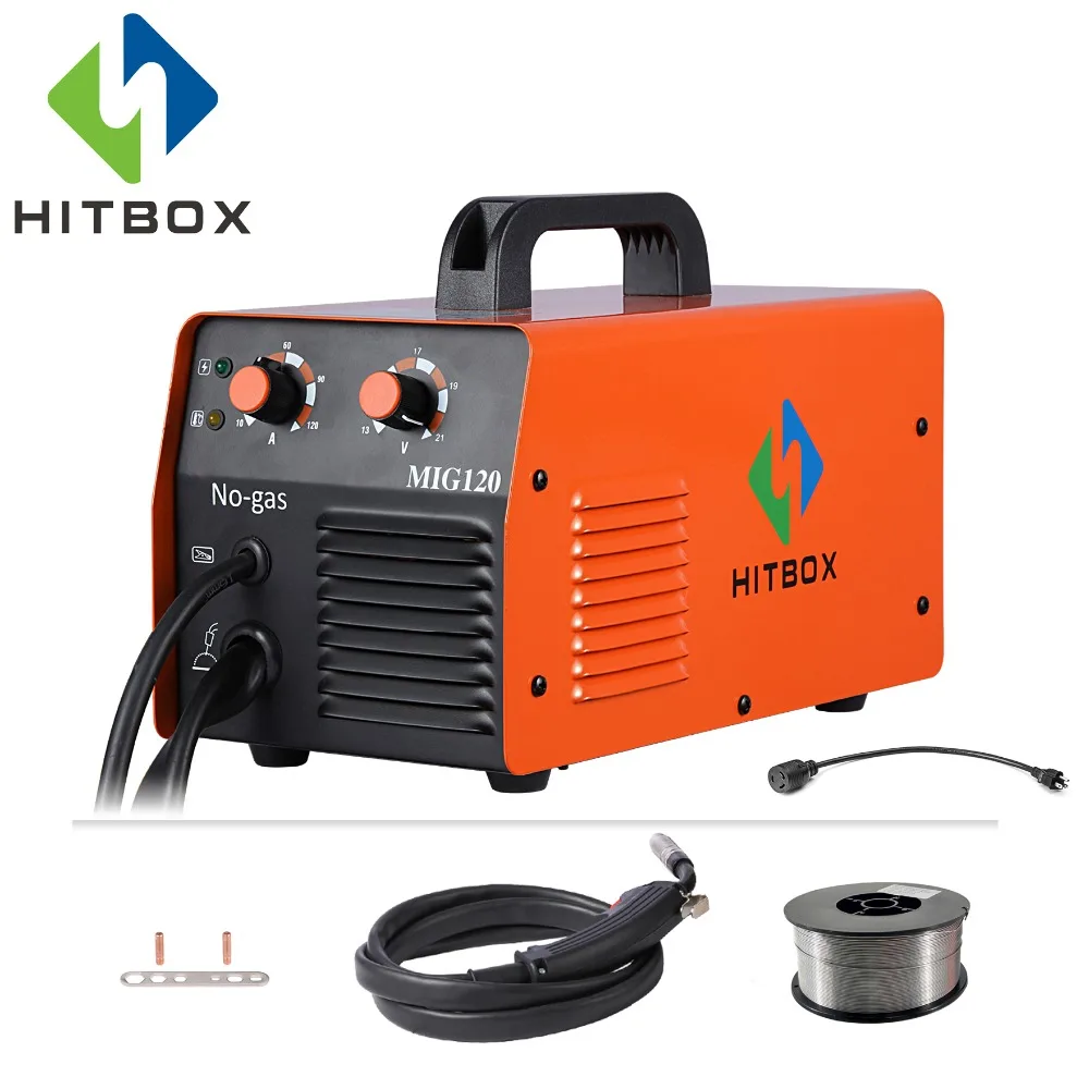 HITBOX Mig сварочный аппарат 220 В без газовой стали сварочный аппарат порошковая проволока MIG1200 инверторный Сварочный аппарат для домашнего использования инструмент Mig сварка