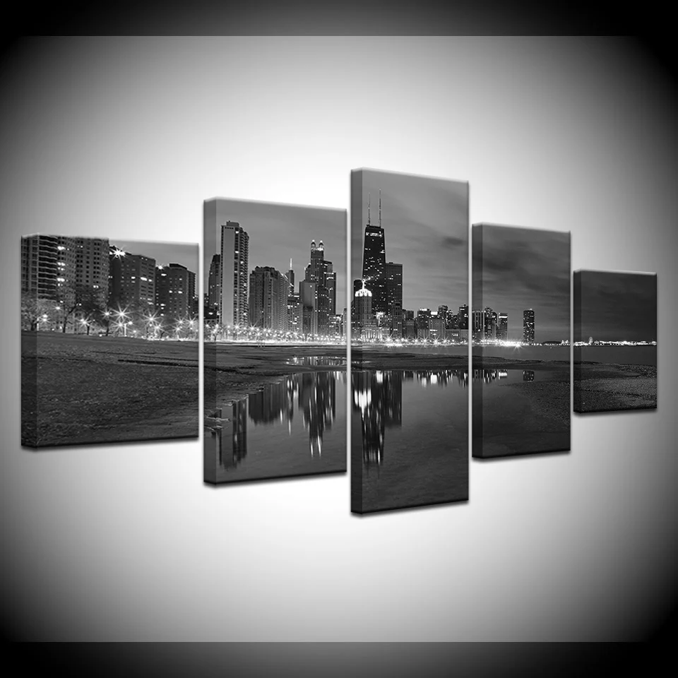 

5 Piece Canvas Art Chicago city free shipping Wallpapers modern Modular Poster art Canvas painting for Living Room Home Decor