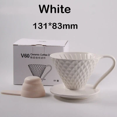 Керамическая кофейная капельница с двигателем V60, стильная кофейная капельная чашка с фильтром, Перманентная наполняемая кофеварка с отдельной подставкой для 1-4 чашек - Цвет: White(1-2 Cups)