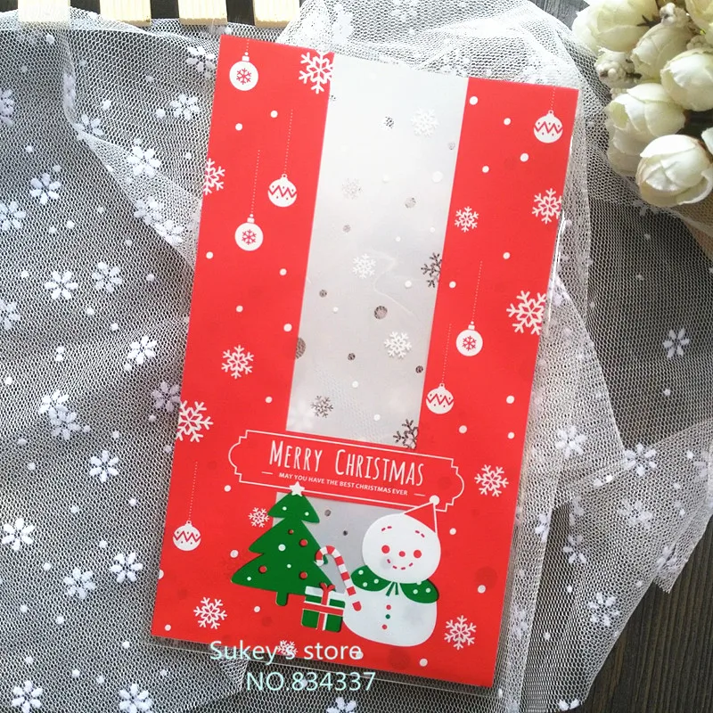 

100pcs/lot Plastic bags,Christmas snowman cookie packaging bags12x20cm breads flat bags for biscuits snack baking package