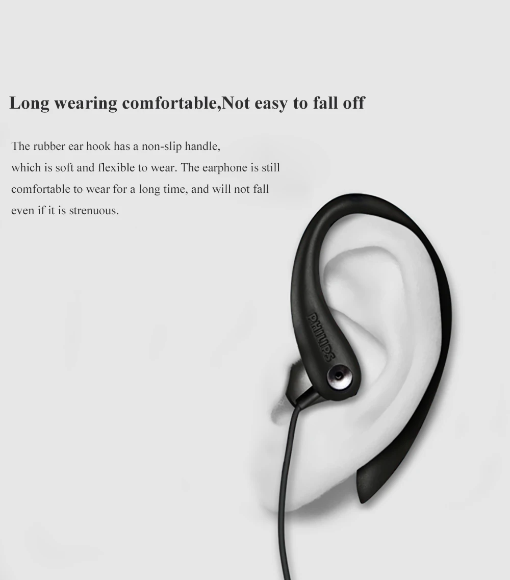 Оригинальные гибкие Проводные Наушники Philips SHS3305 с микрофоном, стерео, бас, пот, влагостойкий, для huawei, Xiaomi, samsung
