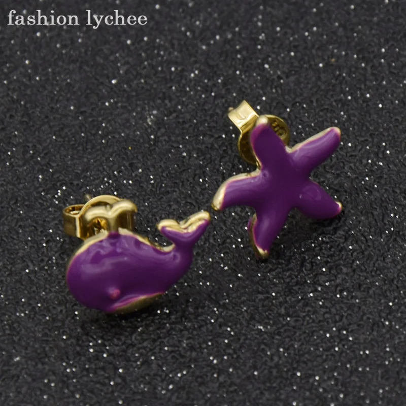 Модные серьги-гвоздики lychee 12 пар Новое поступление асимметричные в виде Кита
