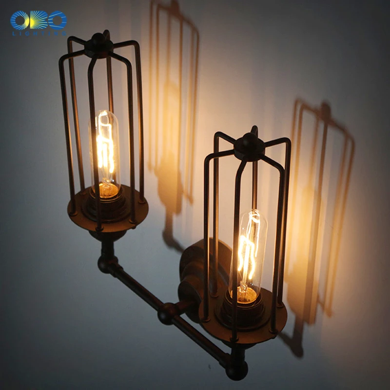 Винтажная железная окрашенная настенная лампа с двойной головкой для склада