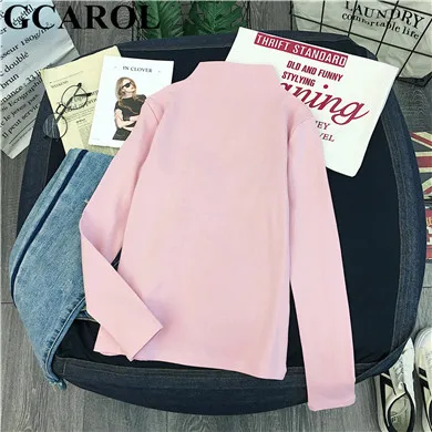 Pink GCAROL, женская рубашка со стоячим воротником, яркая, стрейчевая, базовая, Верхняя Нижняя рубашка, одежда для осени и зимы, плотный флис, топы, пуловер - Цвет: Pink