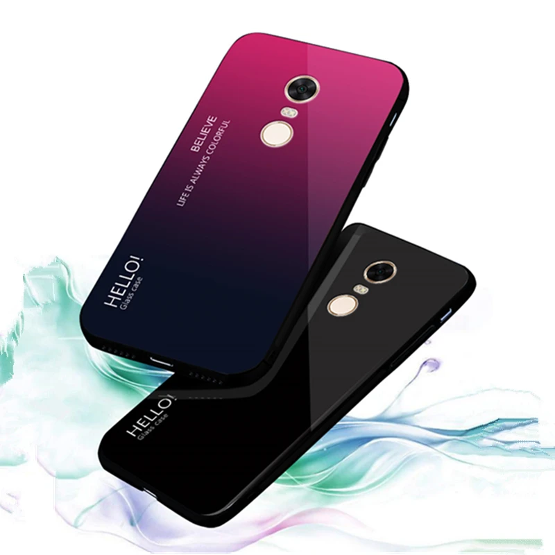Модный градиентный чехол из закаленного стекла для Xiaomi Redmi 5, мягкий силиконовый защитный чехол-бампер для Redmi 5 PLus, классный чехол