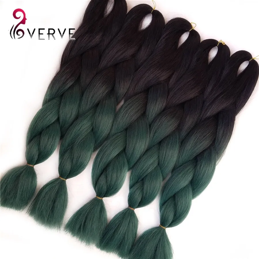 VERVES, Омбре, плетение волос, 100 г/шт., 24 дюйма, 1 шт., синтетический, три, два тона, тепловое волокно, вязанное крючком, огромные косы, наращивание волос - Цвет: # 1B