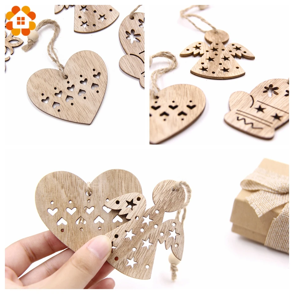 New!6PCS Cute Christmas Snowflakes&Deer&Tree Wooden Pendants Ornaments Christmas Party Decorations Xmas Tree Ornament Kids Gift