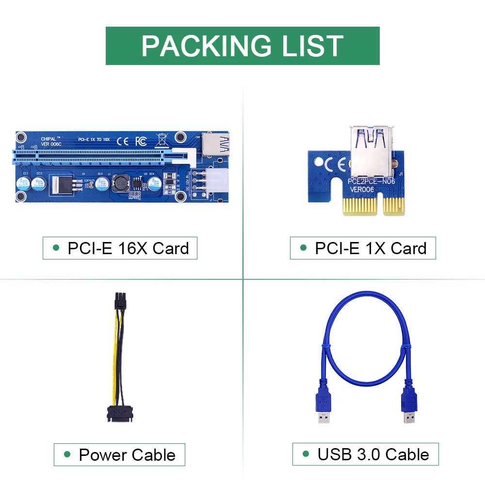 CHIPAL 10 шт. 006C 0 6 м PCIe PCI Express Riser Card 1x к 16x USB 3 кабель SATA 6Pin IDE Molex источник питания для LTC