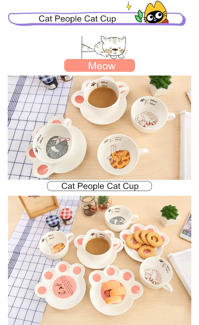 INMYLIFE кошка люди кошка с чашками мультфильм кофе набор Catlike молочная чашка для завтрака керамическая кофейная чашка термостойкая 150 мл/5,1 унций