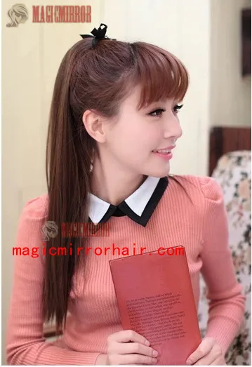 Synthetic hair Clip in Silk Ribbon ponytail piece lady's fashion straight riband ponytails extension heat resistance fibre |