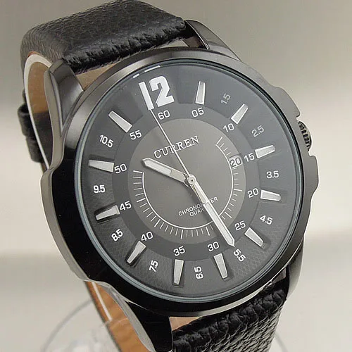 2016 CURREN Модные кварцевые часы часовой циферблат Дата день LEATER черный Тип мужские