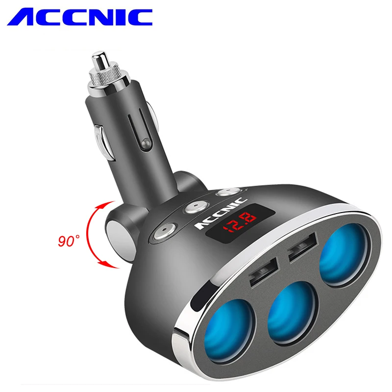 ACCNIC 3 в 1 USB автомобильный прикуриватель 120 Вт с сенсорным переключателем цифровой монитор напряжения для iPhone samsung Автомобильное зарядное устройство для мобильного телефона