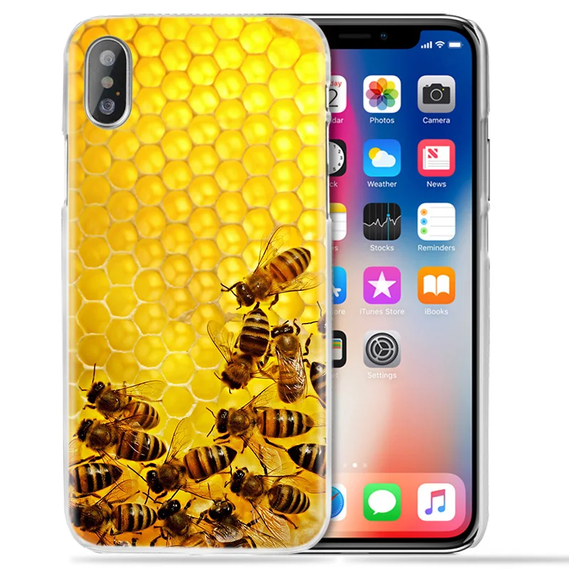 Чехол для iPhone XS Max XR X 10 7 7S 8 6 6S Plus 5S SE 5 4S 4 5C Прозрачный жесткий пластиковый чехол для телефона Золотой медовый гребень медовая пчела