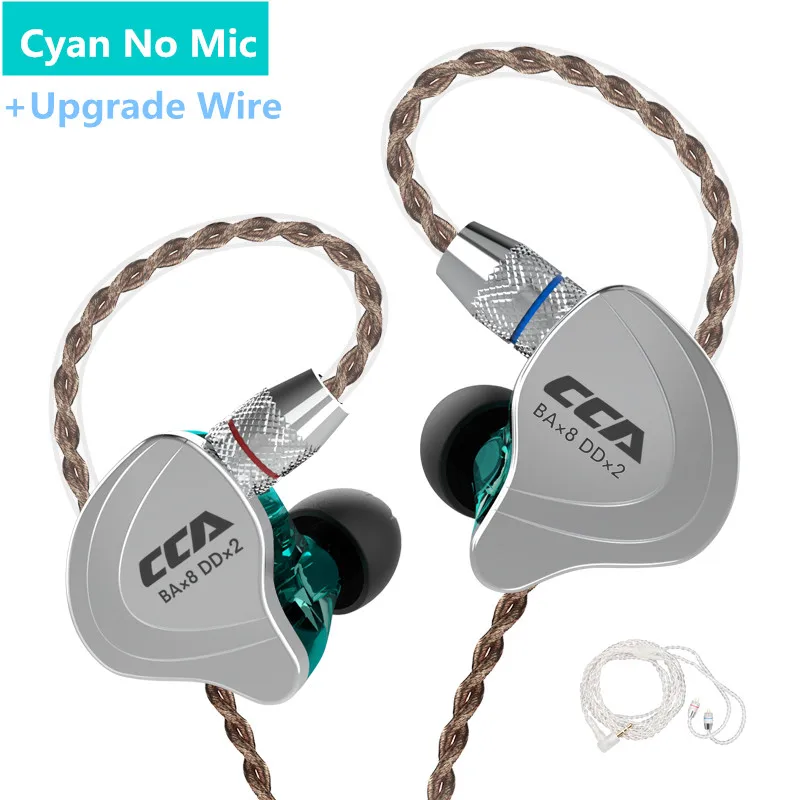 CCA C10 1DD+ 4BA гибридные 2PIN наушники в ухо HIFI DJ монитор для бега спортивные наушники гарнитура вкладыши с съемным обновленным C16cA4 - Цвет: cyan no mic silve