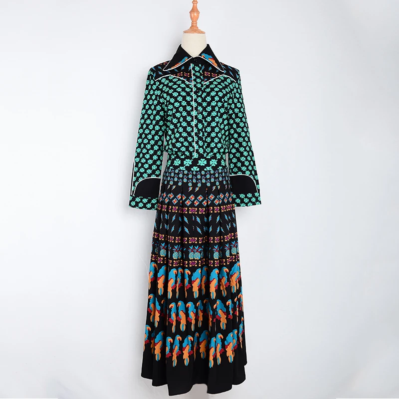 Женский летний винтажный богемный костюм блузка с принтом и длинная юбка