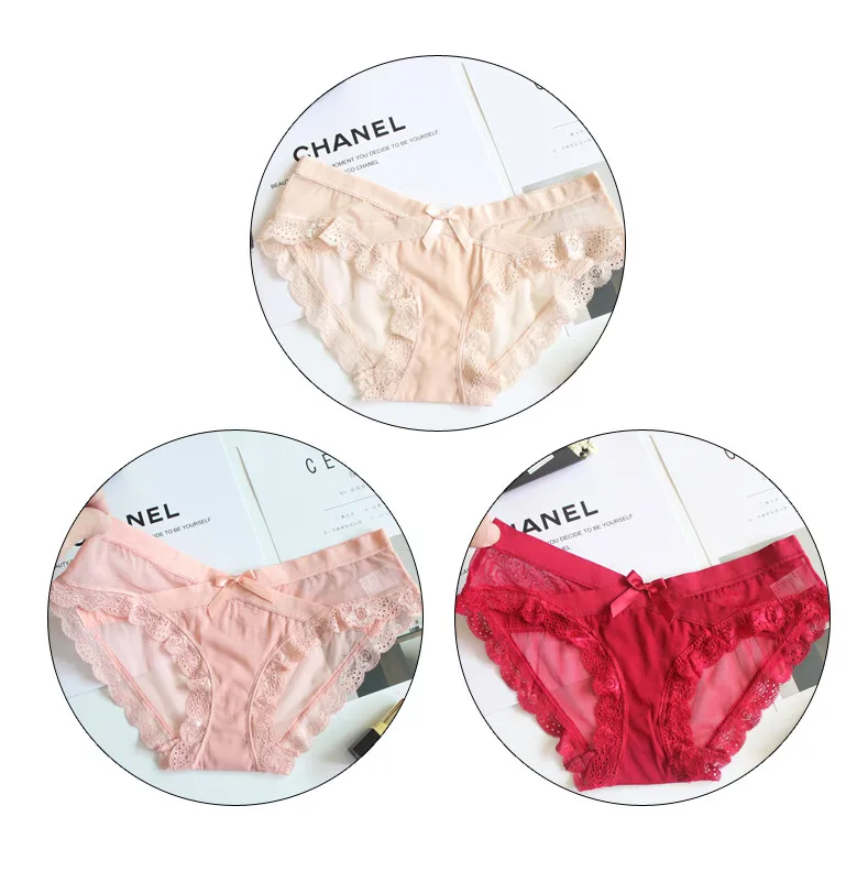 skin pink red TERMEZY, 3 шт., новинка, сексуальные женские трусы с кружевным краем, нижнее белье из хлопка с низкой талией, дышащее модное нижнее белье, шесть цветов - Цвет: skin pink red