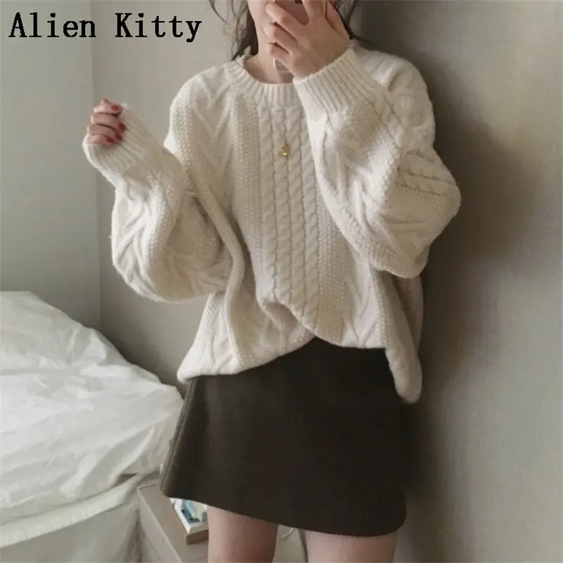 Alien Kitty Stylish New Winter Sweater Outwear Comfortable Simple Fresh Pullover High Quality Free Warm Beige Thicken Cute | Женская