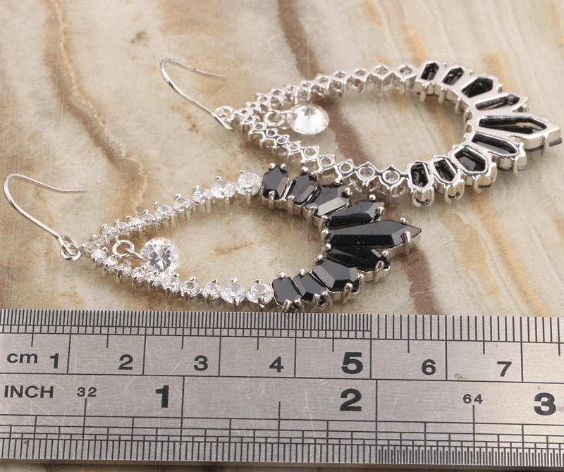 Divine Huge Black Onyx White Cubic zirconia 925 Sterling Silver Fashion Party Jewelry For Women's Drop Dangle Earrings S5542