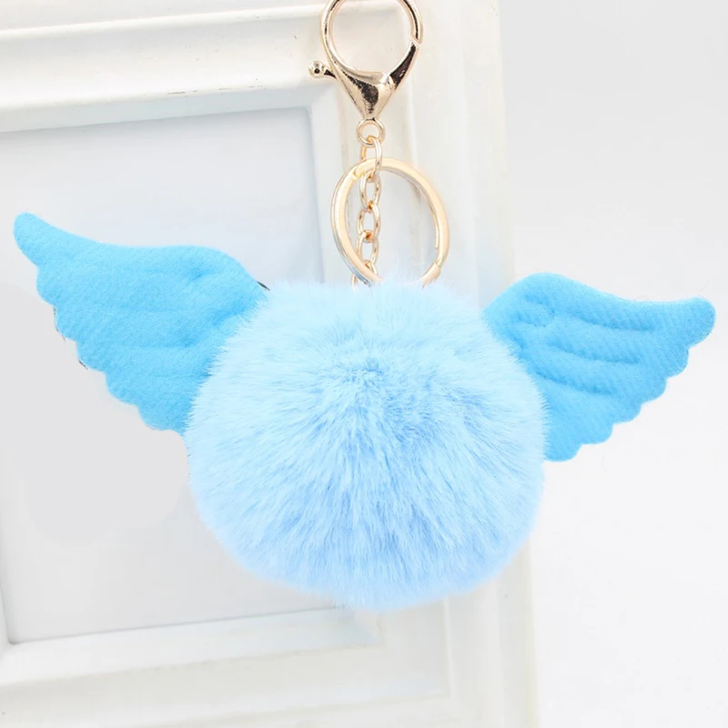 Брелок с помпоном из искусственного меха подвеска брелок крыльями ангела для