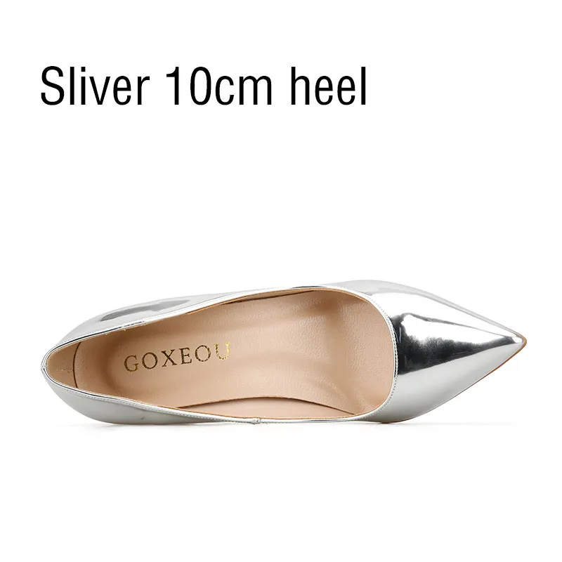 GOXEOU/; женские туфли-лодочки; пикантные туфли на высоком тонком каблуке с острым носком; расшитая блестками ткань; свадебные офисные туфли ручной работы; большие размеры; ; 42 - Цвет: silver 10cm heel