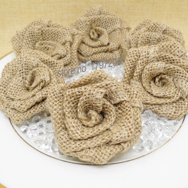 

Natural Jute Burlap Hessian Flower Rose Handmade rustic Vintage Wedding Decoration Party Decoration Hat Craft DIY Accessories