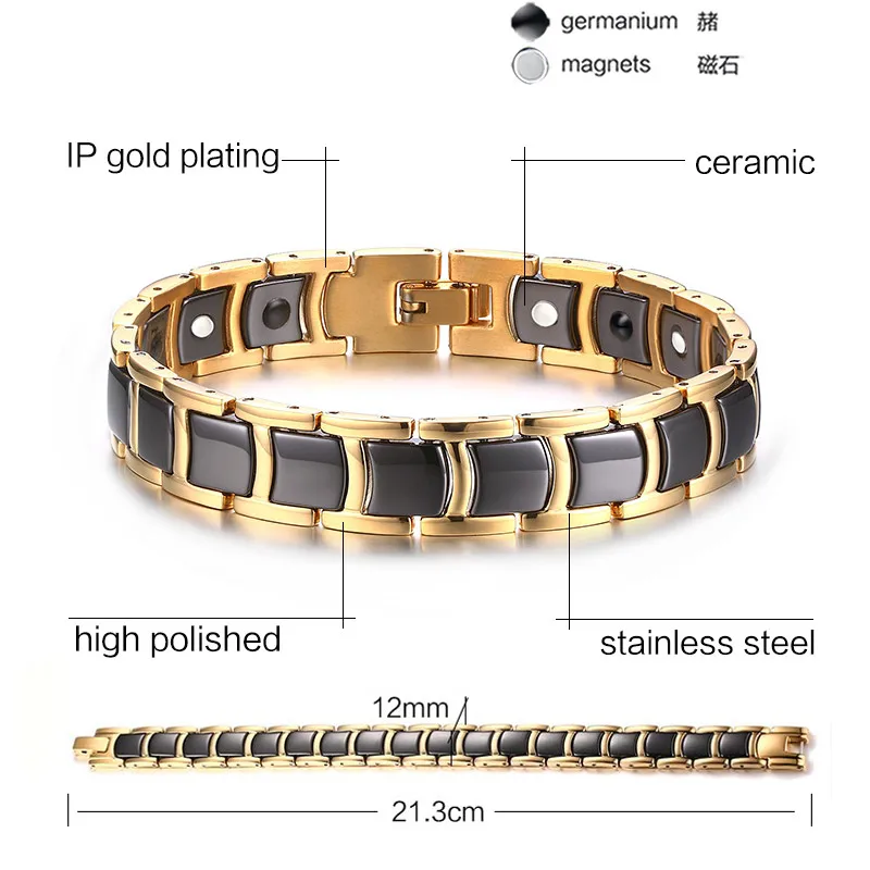 Vnox Одежда высшего качества Для Мужчин Магнитный браслет черный Керамика звено