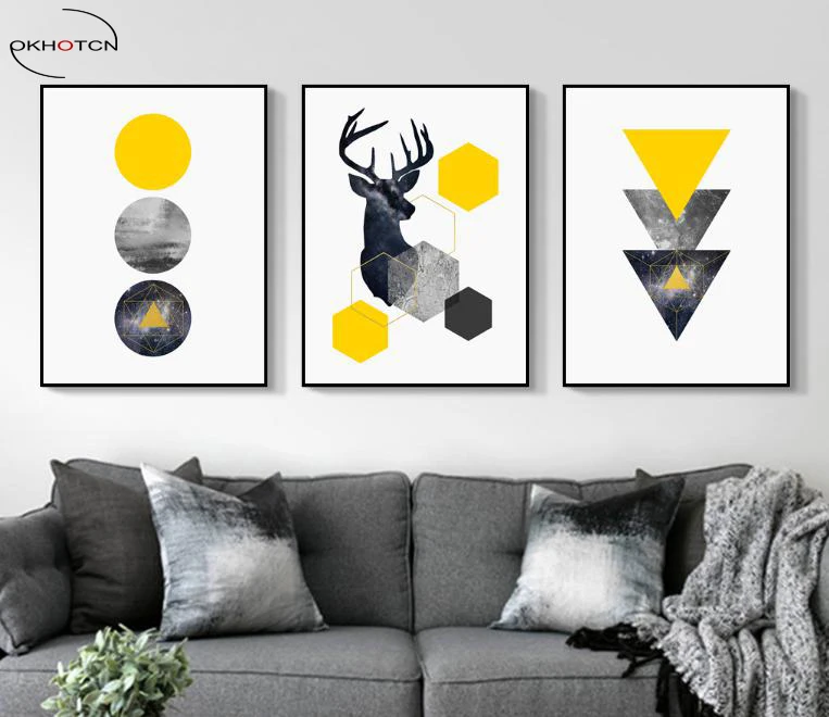 

Nordic Style Geometric Starry Sky Abstract Deer Modern Living Room Decoration Painting Living Room Decor Prints Poster
