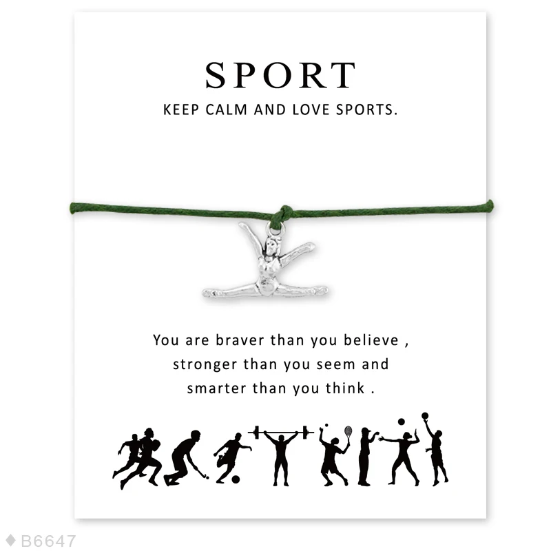 Custom- Silver Artistic Gymnastics Wish Card Bracelet for Women Girls Adjustable Bracelets Statement Cord With | Украшения и
