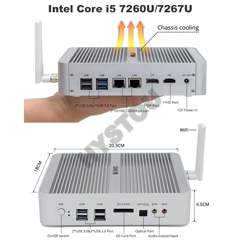 Intel Core i5 8250U 7260 персональный компьютер Windows 10pro HDMI VGA безвентиляторный мини ПК 4K HTPC i7 7500U 7560U Iris Plus 640 настольный компьютер