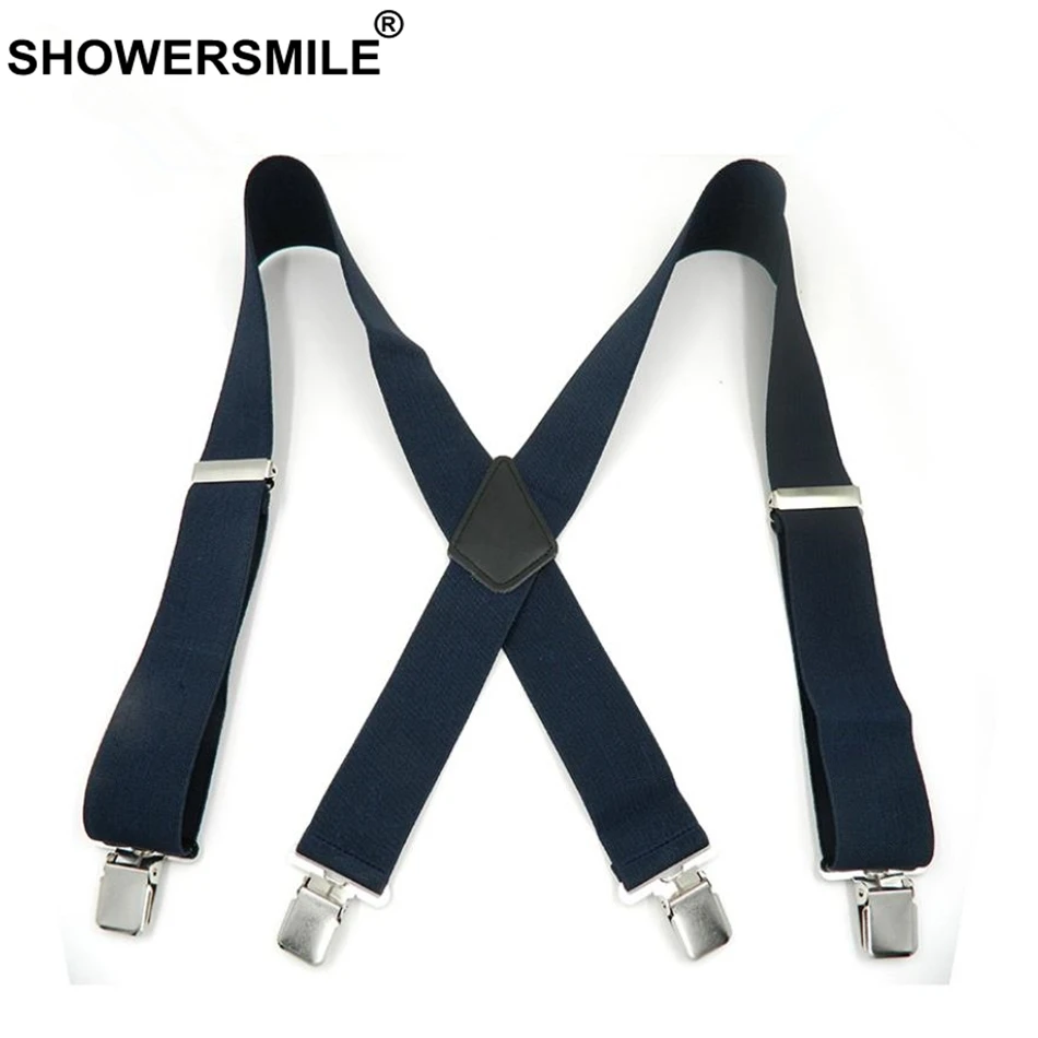 navy mf02 SHOWERSMILE, Зеленая Мужская рубашка, подтяжки, ширина 5 см, мужские подтяжки s, 120 см, 4 зажима, регулируемые кожаные брюки, ремень, подарок для бойфренда - Цвет: navy mf02
