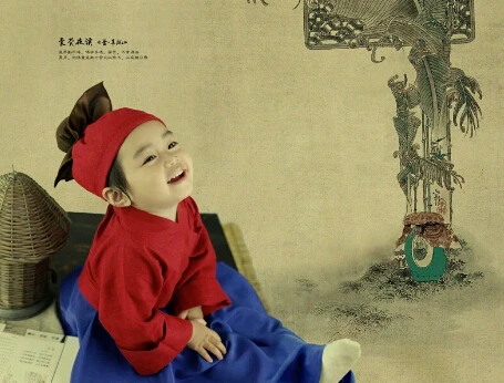 chinese clothing children ancient traditional clothes of Han nationality Halloween kid Linen Performance Servant Dress |