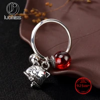 925 sterling silver natural stone garnet rings vintage fortune cat rings for women silver gift