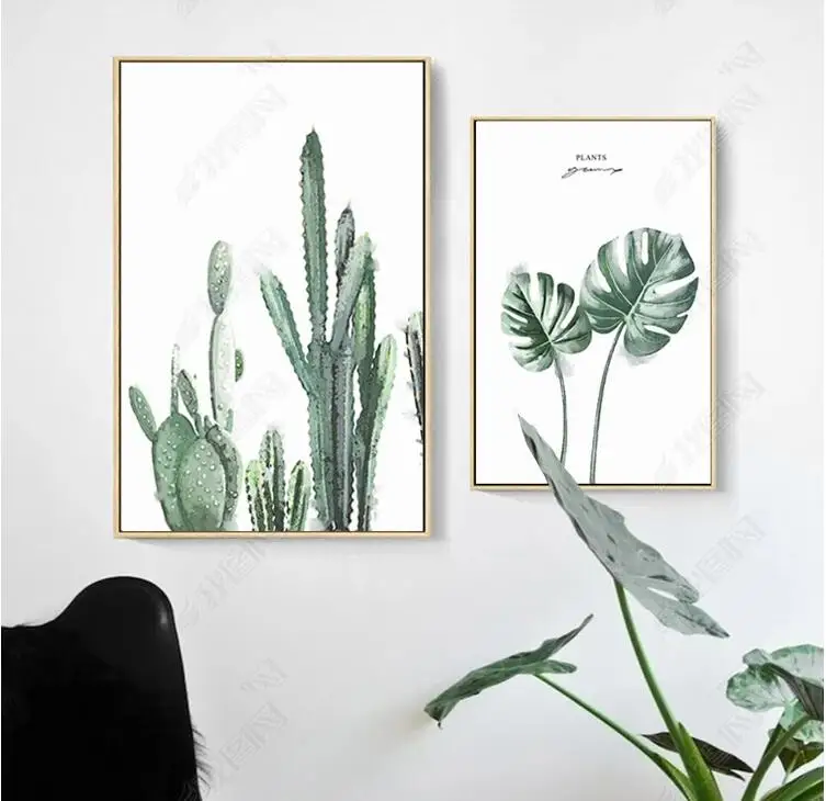 

HD Printed Watercolor Nordic Canvas Painting Green Plants Picture Cactus Poster Decorative Wall Art For Living Room Framed
